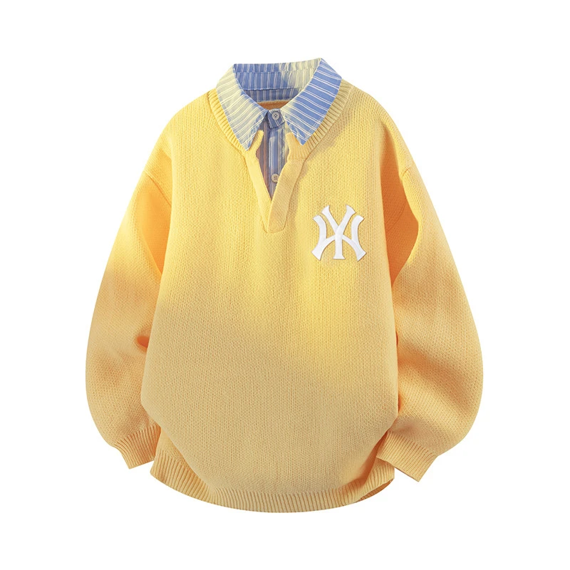 DeweLvum匠心制作！一眼就爱上!新款假两件休闲宽松翻领针织毛衣男