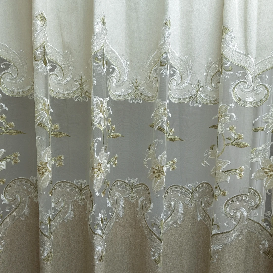 00721 窗帘纱挂钩款成品镂空刺绣客厅窗纱宽9米高2.7米免费对开