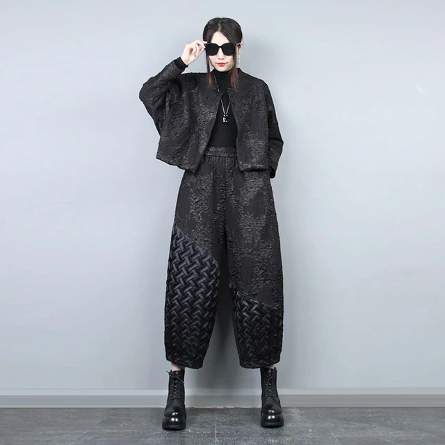 复古提花蝙蝠袖西服灯笼裤女套装2025年春季新品九分裤气质两件套