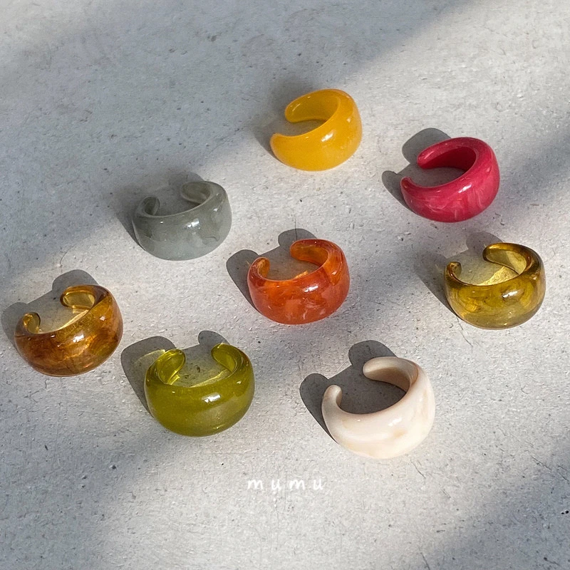 非金属树脂耳饰 木木部屋 日系几何彩色复古慵懒感简约圆形耳夹