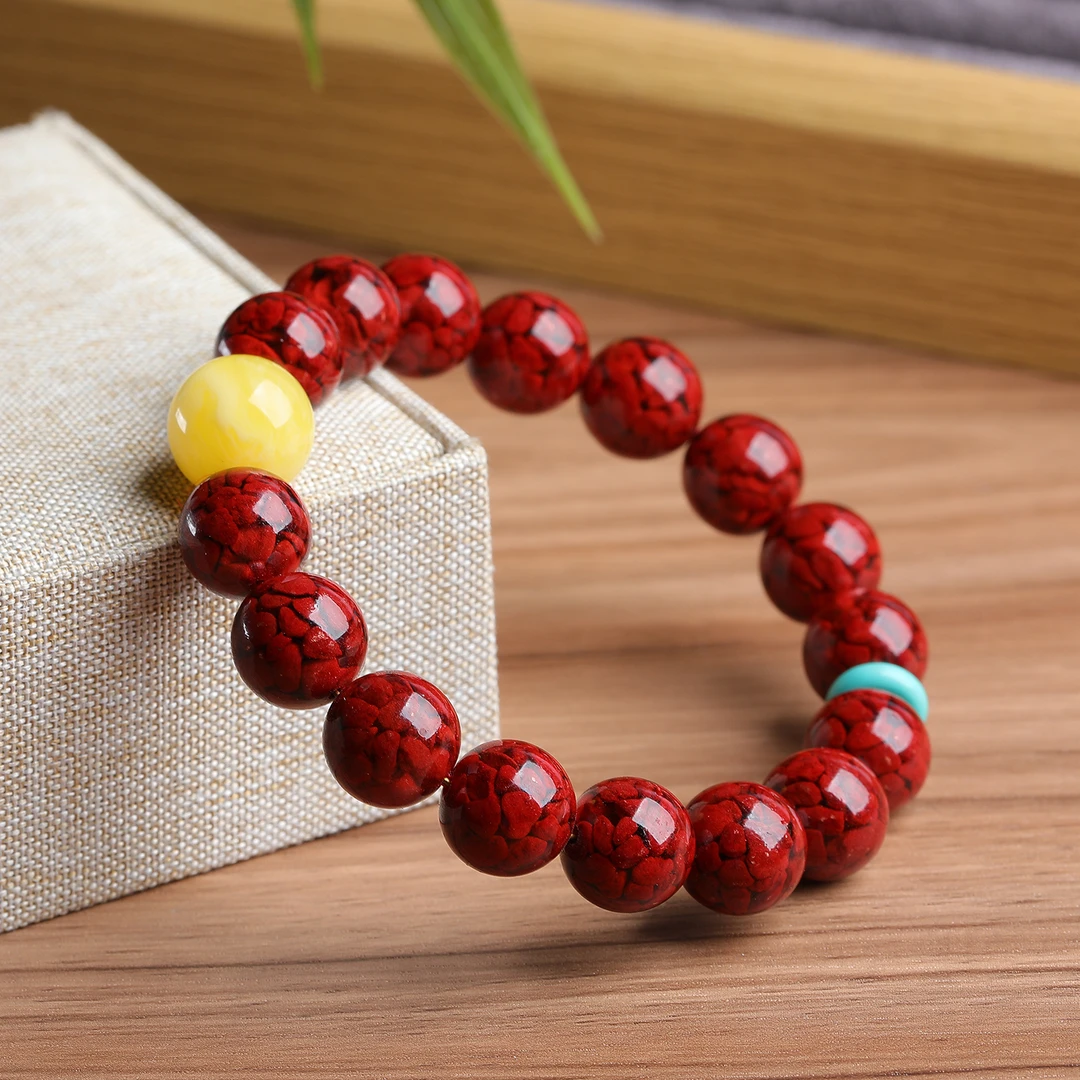 含辰砂工艺品卡12mm搭配黄蓝晶体手串