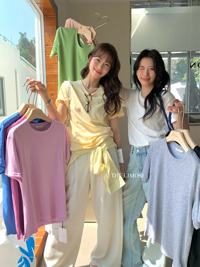 休闲百搭圆领套头白色短袖T恤女装夏季慵懒风宽松内搭雪花棉上衣