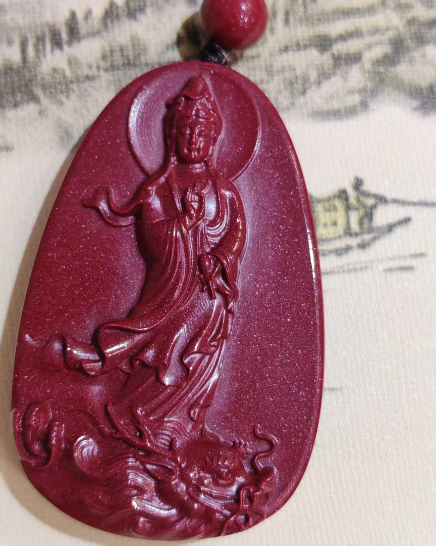 含辰砂工艺品含辰砂工艺品男女款观音朱砂吊坠