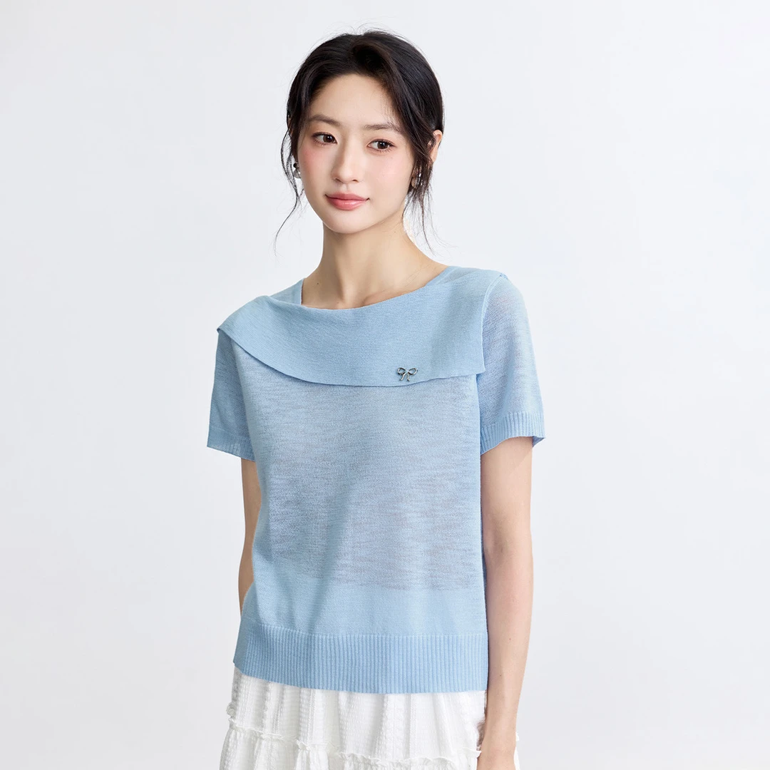 欧若风优雅一字领薄款针织衫2025夏季时尚设计感小众修身上衣