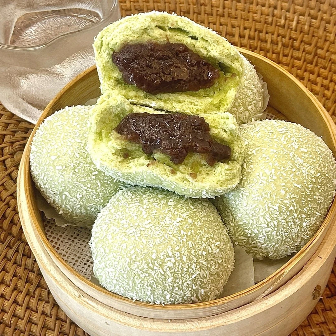 【顺丰包邮次日达】清香抹茶红豆包450克9个早餐优选下午茶点广式早茶包子