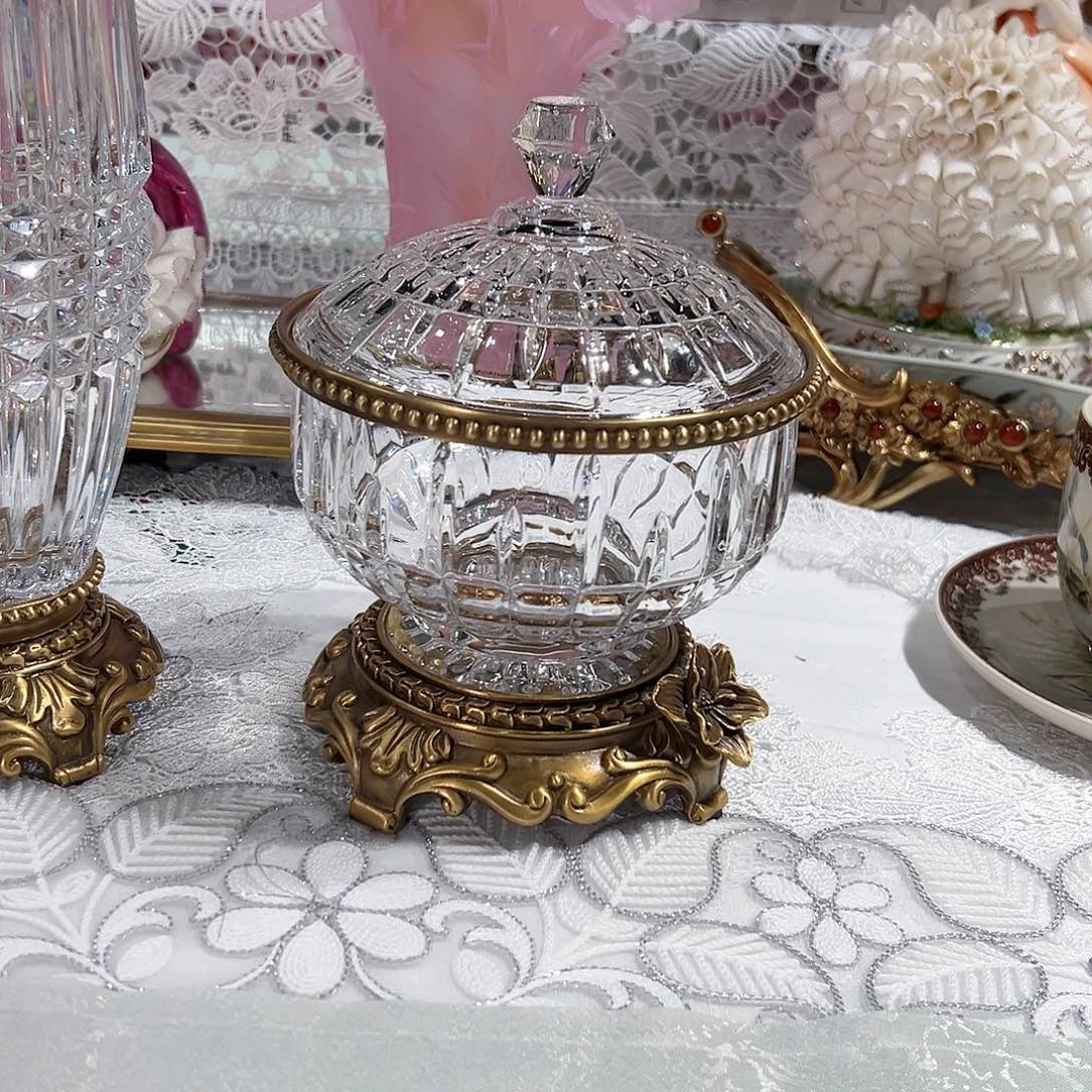 陶瓷F3496水晶配铜盖盒果盒