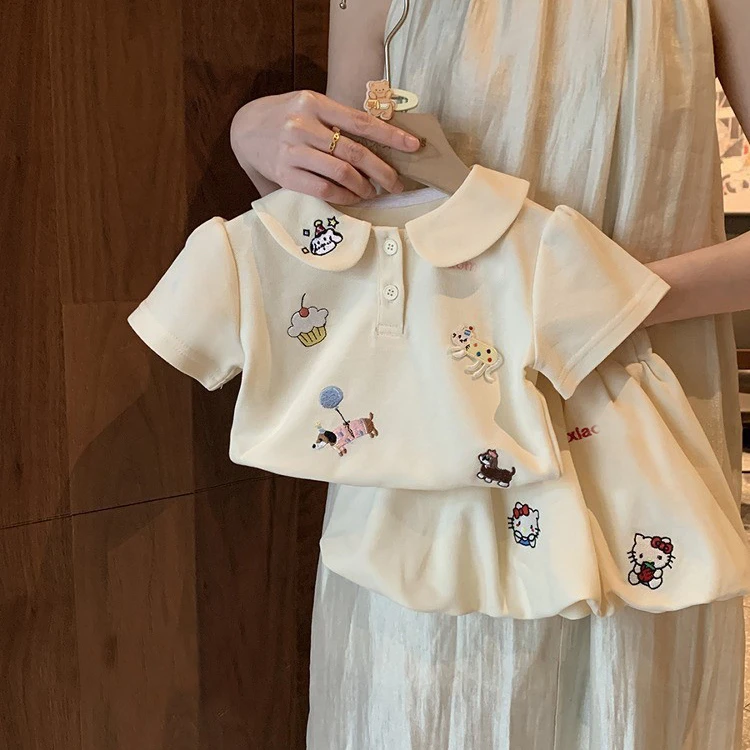 女童polo衫套装休闲2025新款夏装薄款小童女宝宝幼儿园两件套可爱