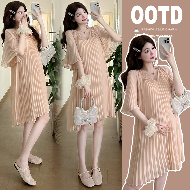 雪纺连衣裙夏天宽松大码短袖潮妈韩版裙子中长款时尚孕妇裙