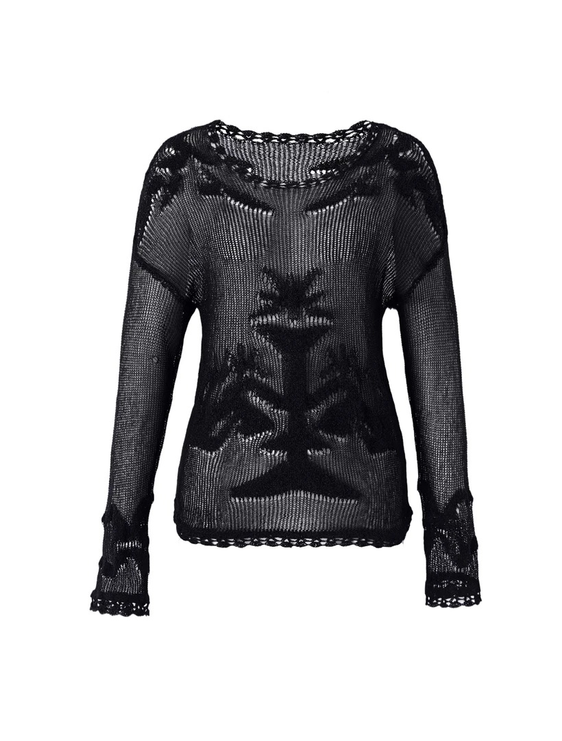 （JR）镂空蕾丝花卉圆领法式薄款针织衫长袖M56ZZ68-0076