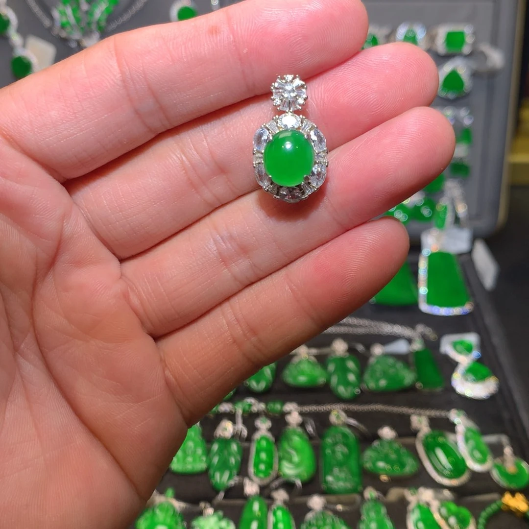 翡翠银S925镶嵌吊坠(不含链)天然翡翠