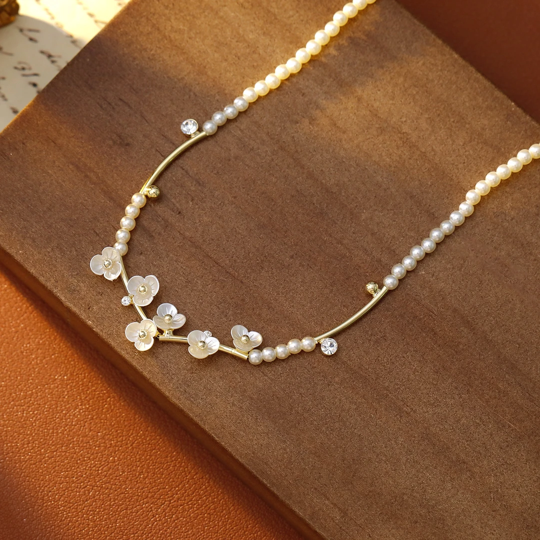 铜合金吊坠 L3821-梅花珠珠项链-时尚甜美百搭