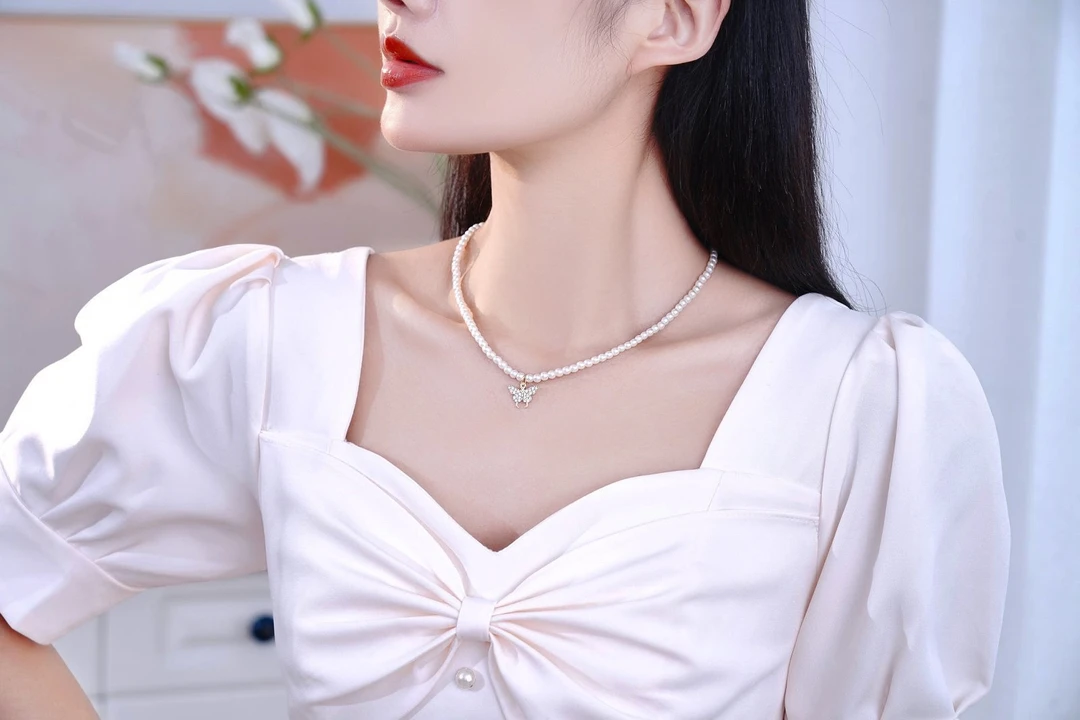 铜合金项链 【怦然心动】NK-194飞蝴蝶仿珍珠项链轻奢气质法式小众