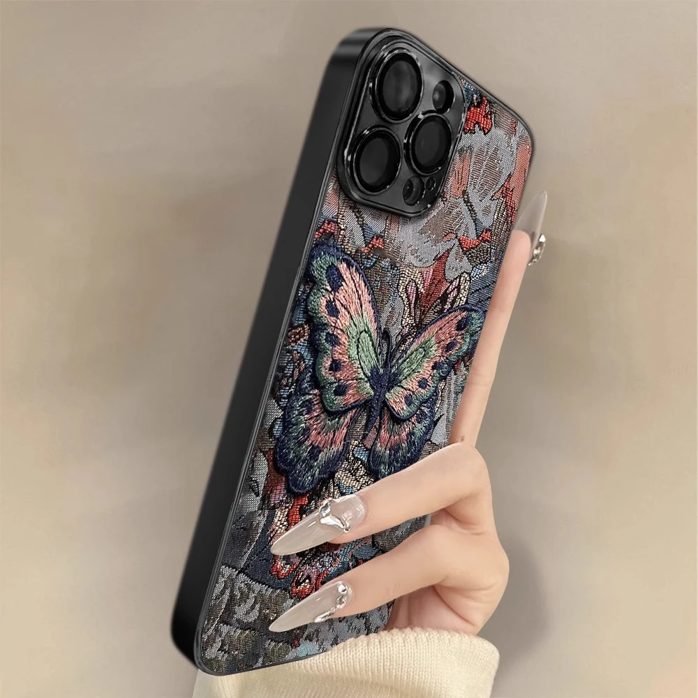复古蝴蝶适用苹果16promax手机壳全包镜头iphone15promax保护壳14