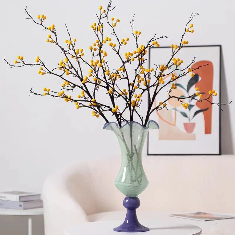 中古法式拼色纯手工琉璃花瓶复古大号风灯水养插花器家居摆件装饰