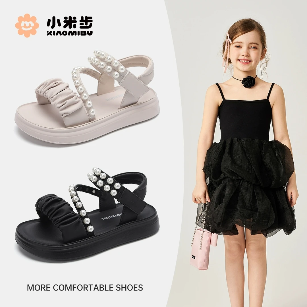 小米步【珠星】女童凉鞋2025夏季新款鞋子儿童露趾公主鞋女孩沙滩鞋