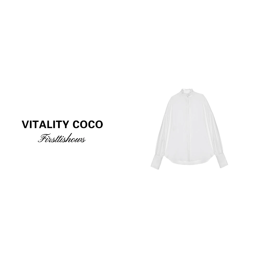 「VITALITYCOCO」CD系列新款灯笼长袖花瓣领白色纯棉宽松衬衫1062