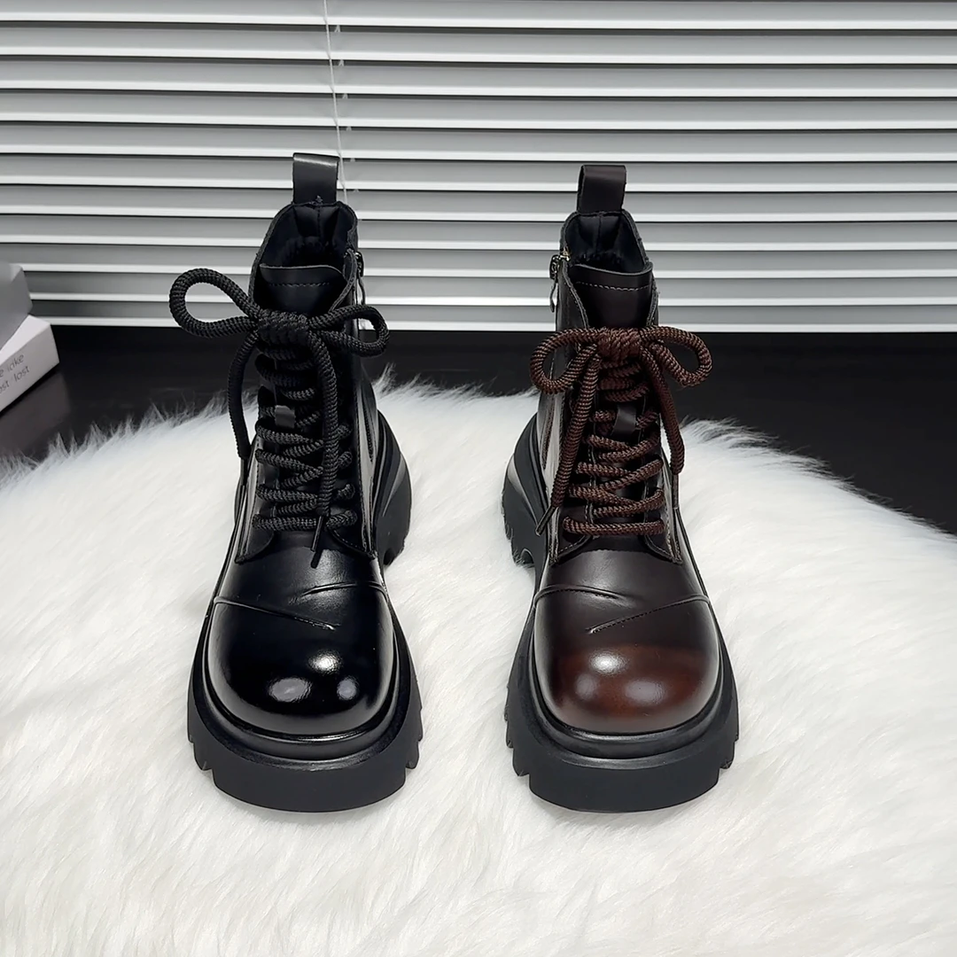 欧货厚底马丁靴女款2025年秋冬新款秋季英伦风小个子增高女短筒靴