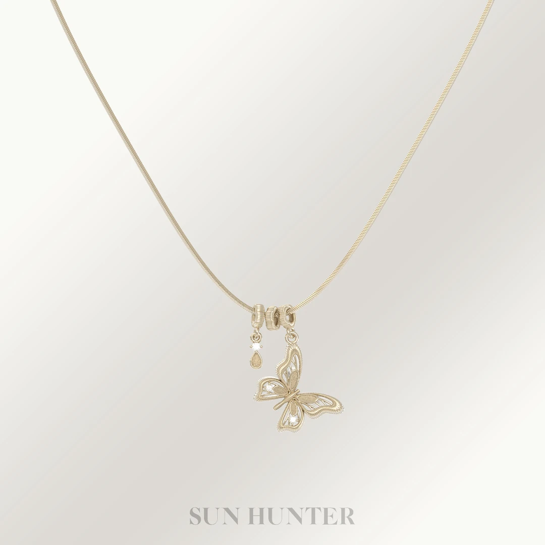 铜合金项链 三横SUN HUNTER「羽化」原创蕾丝蝴蝶锁骨链基础项