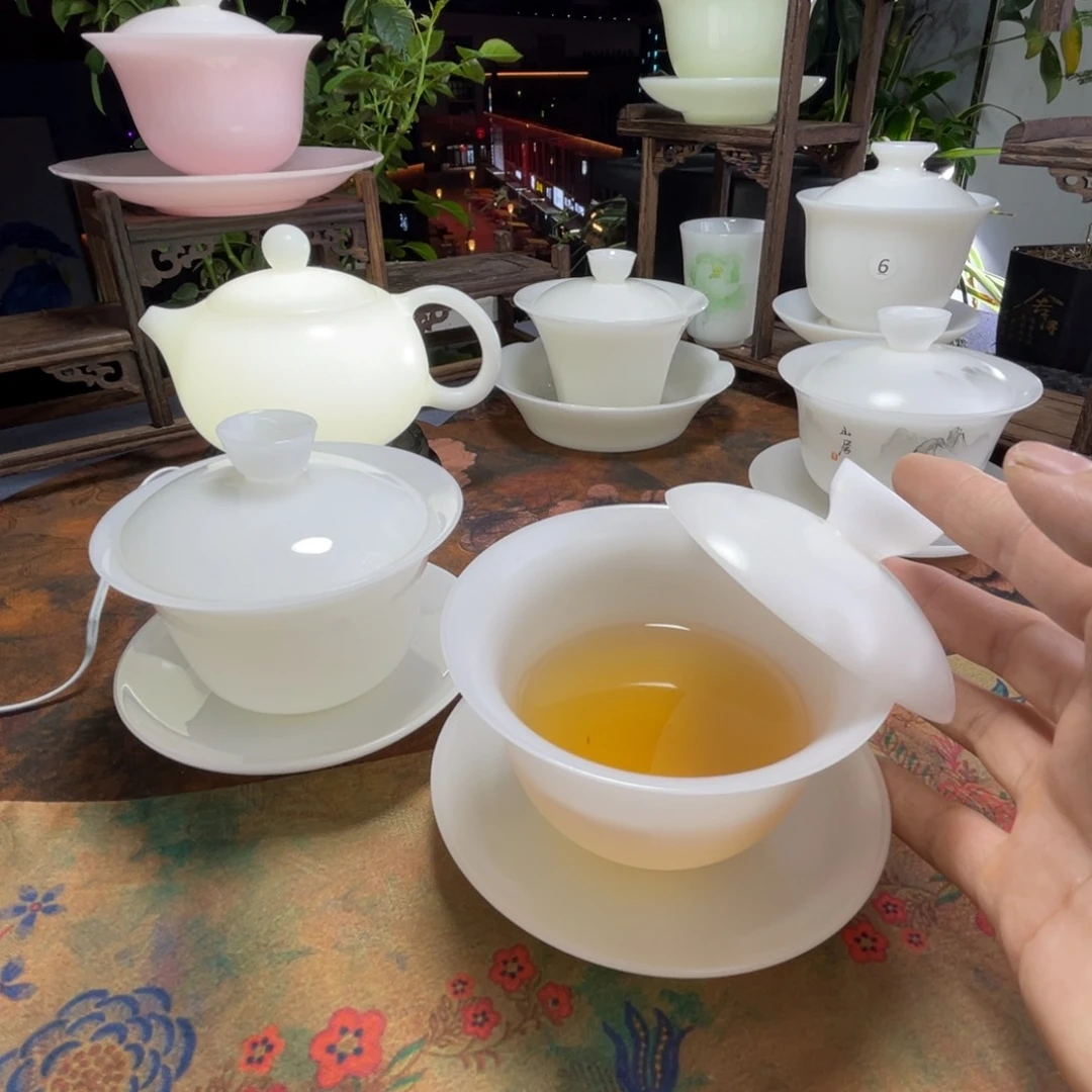 雪*璞玉素烧元宝薄胎盖碗
