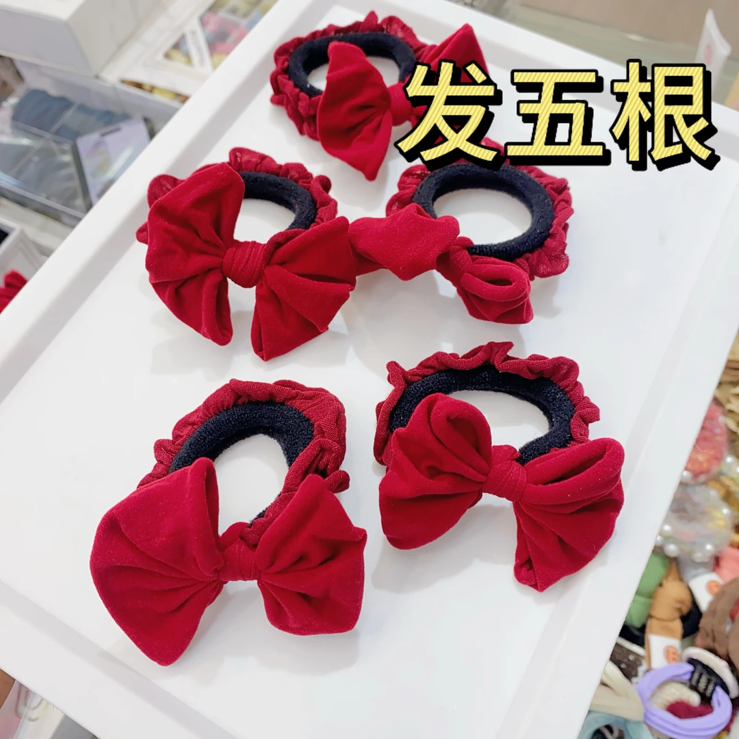 【YB-61087】发五根 新年红木耳边发圈成人儿童女童配饰发绳发饰