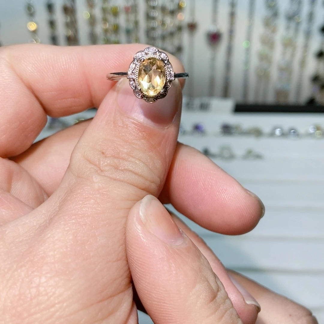 绿水晶戒指银S925镶嵌