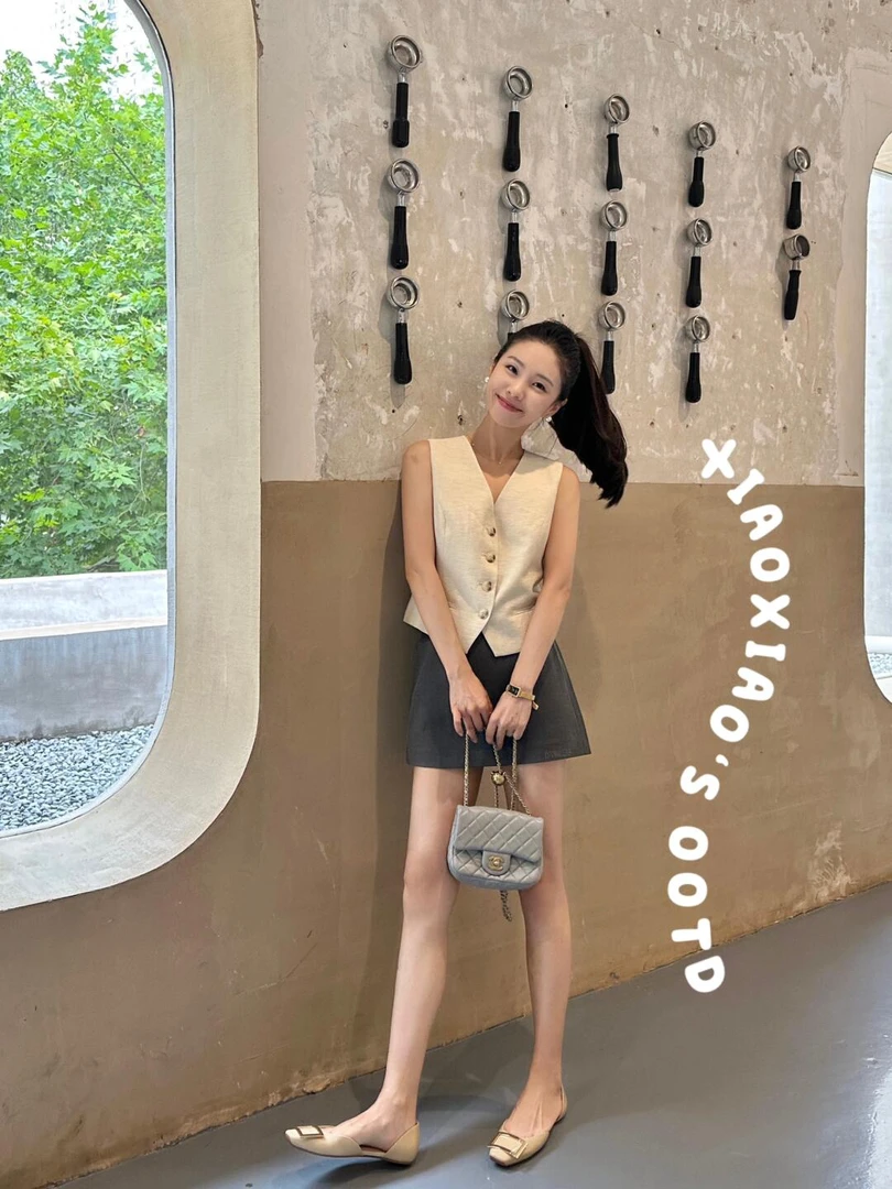 【半岛情书】2025夏高级感小香风马甲背心灰色半身裙气质两件套