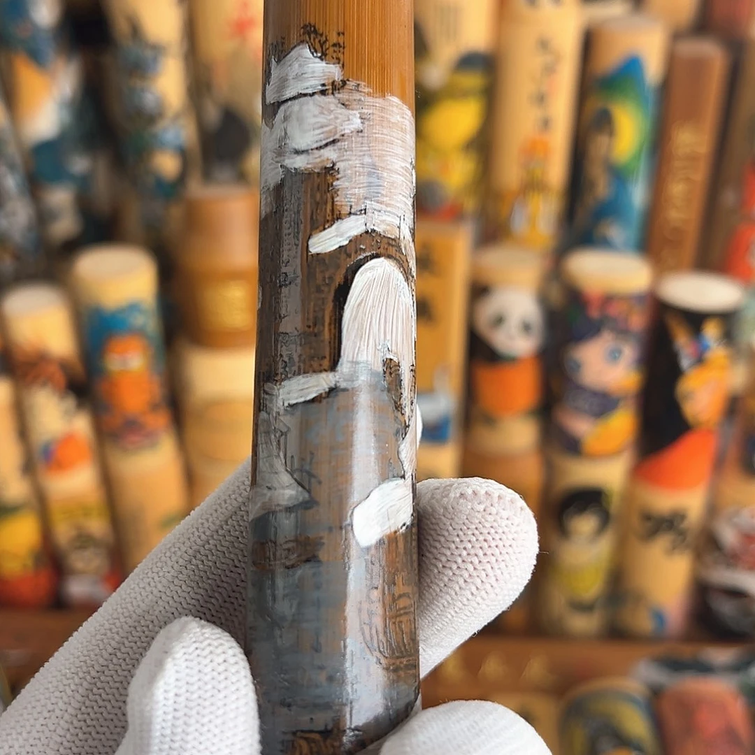 初***学雪景手工彩绘实心竹