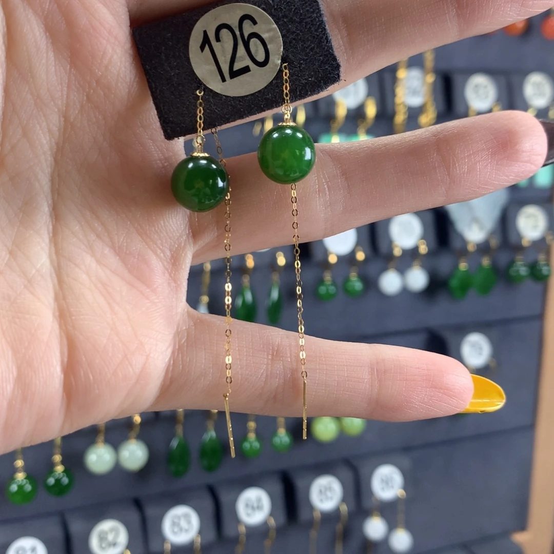 和田玉18K金镶嵌耳饰