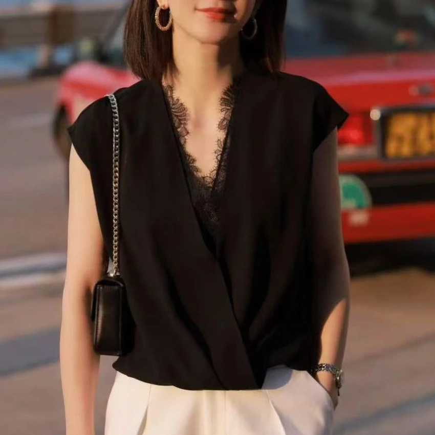 【DuShang】法式重工刺绣V领时尚气质醋酸衬衣TG1452