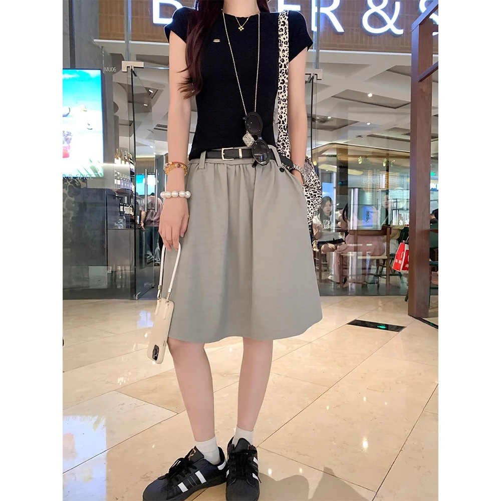 林木木高腰百搭中长款半身裙女直筒显瘦小个子高级感裙子2025新款