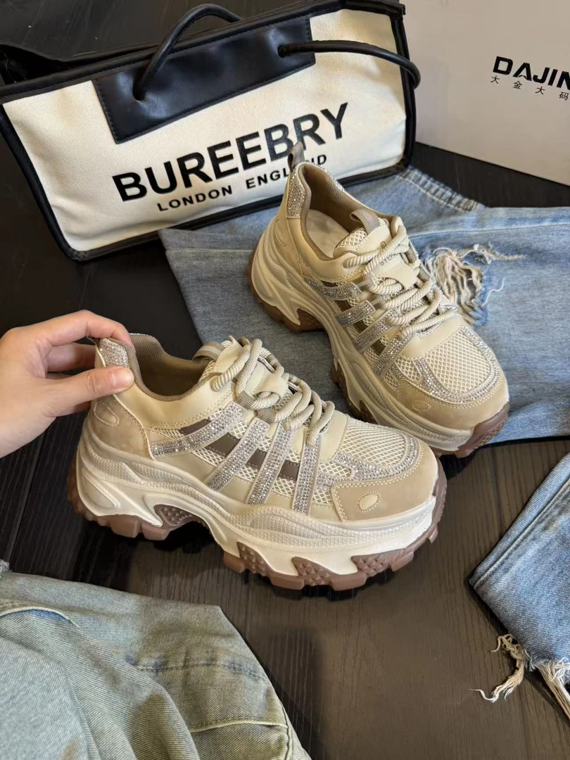 大金大码女鞋40-43厚底增高系带老爹鞋