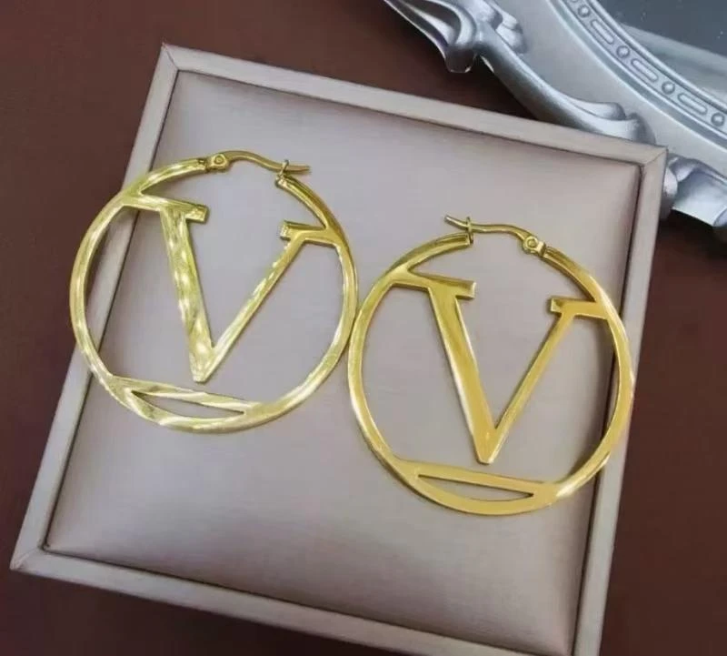 铜合金耳饰 大圈耳环潮流字母金色女耳环