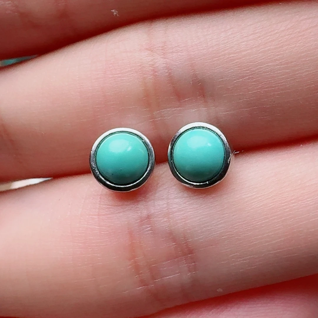 绿松石银S925镶嵌耳饰