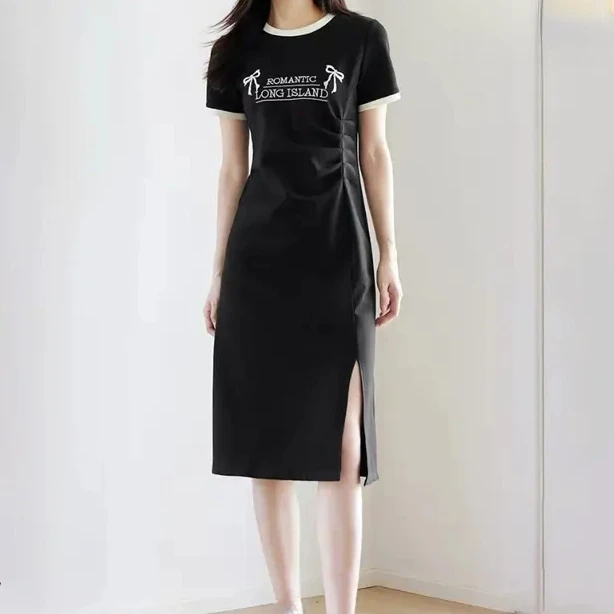 [现货]新款高级感美式印花休闲连衣裙女显瘦A字裙