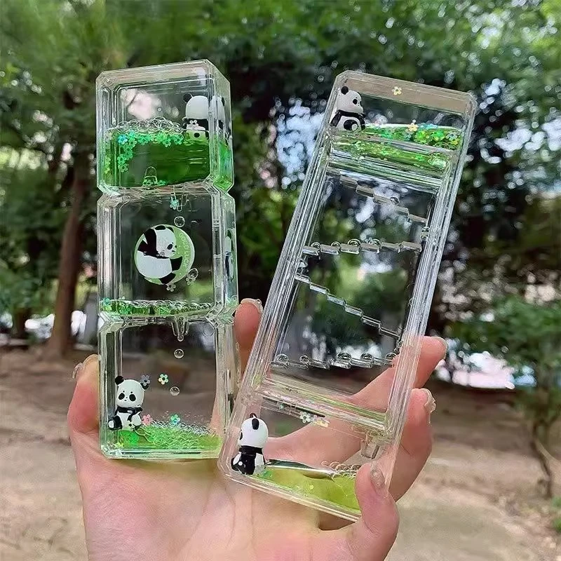 可爱熊猫减压油漏沙漏创意摆件情绪稳定桌面油滴计时器送儿童礼物