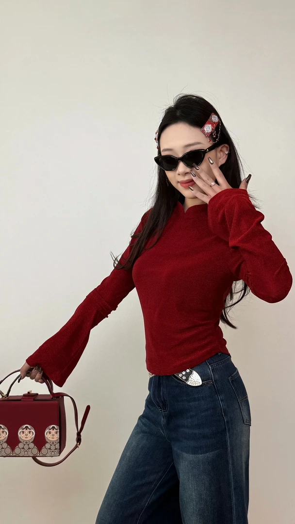 【卓日雅】7708民族风立领满天星打底衫改良蒙古服饰 百搭长袖