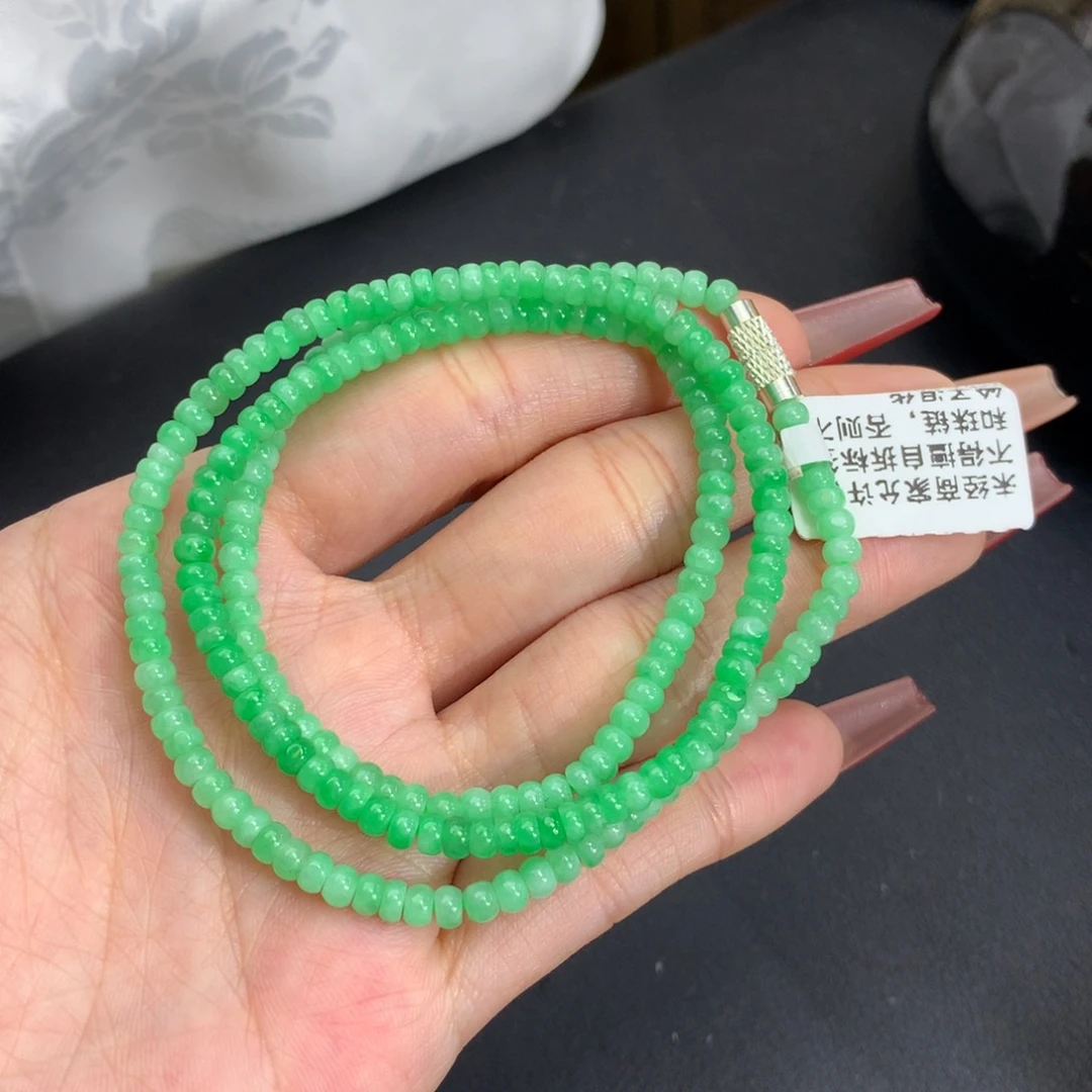 翡翠手链未镶嵌卡3.6胶润果绿算盘项链