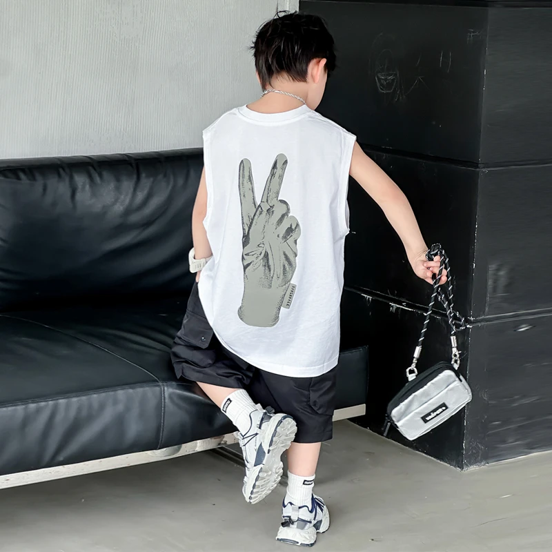 青少年男童夏装套装2025新款男孩薄款夏季运动儿童背心夏款中大童