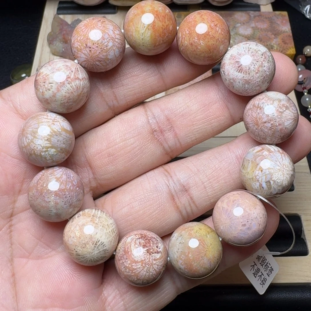 硅化玉未镶嵌纯天然色有机玉石保真色红粉大花16圆珠