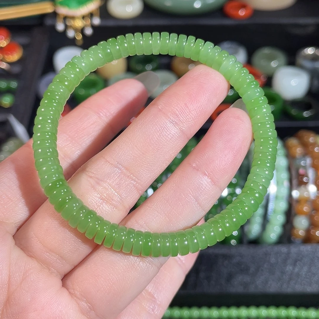 和田玉（碧玉）未镶嵌手串卡6 碧玉果绿手串