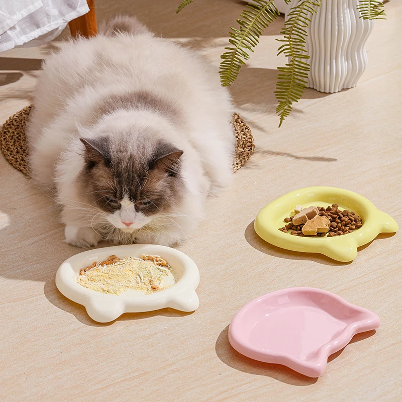耐摔塑料网红猫碗矮脚猫粮碗防打翻宠物罐头盘子小猫小型犬零食碗
