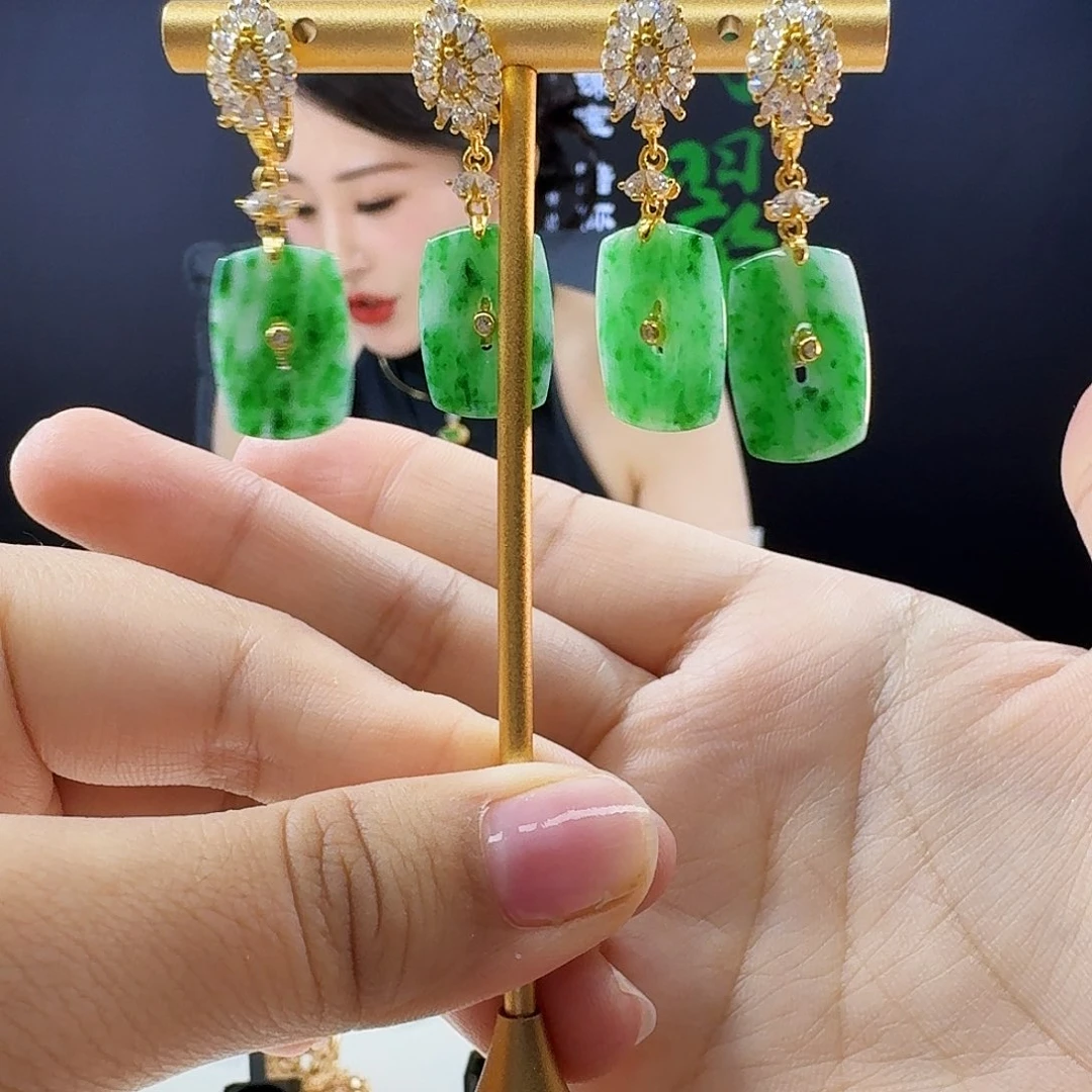 翡翠银S925镶嵌耳饰多样性发货发其一发一对925镶嵌