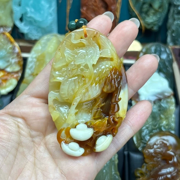 岫玉花玉三色糖色精致麒麟