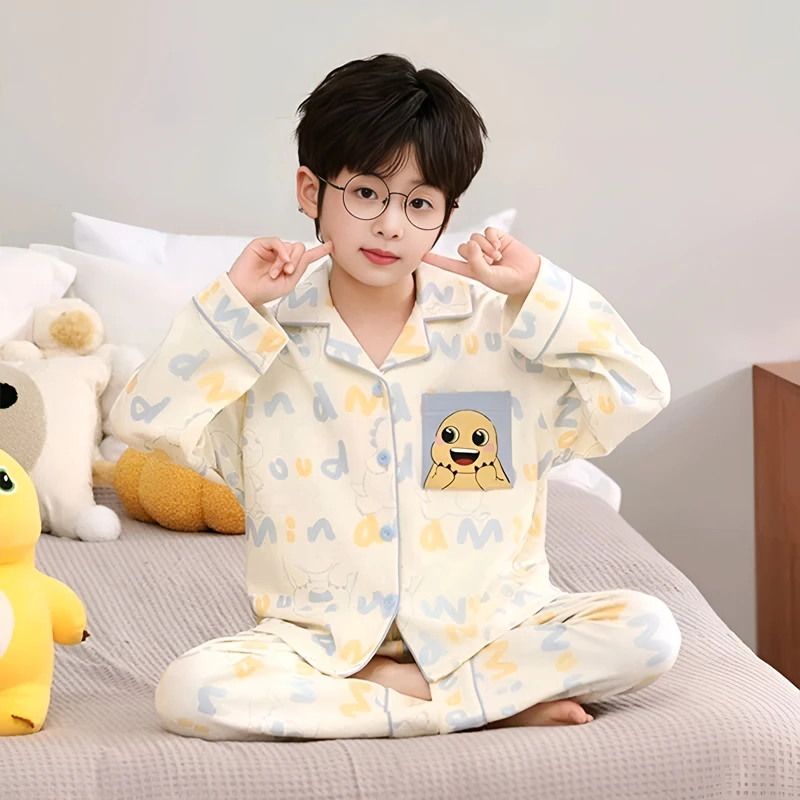 儿童睡衣男童薄款春秋季薄款长袖卡通小男孩中大童空调家居服套装