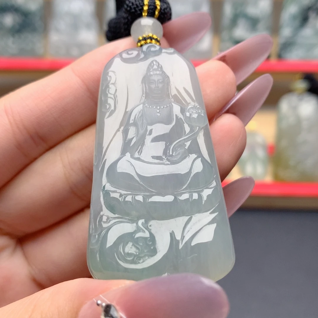 陷***志翡翠未镶嵌颈饰素衣观音