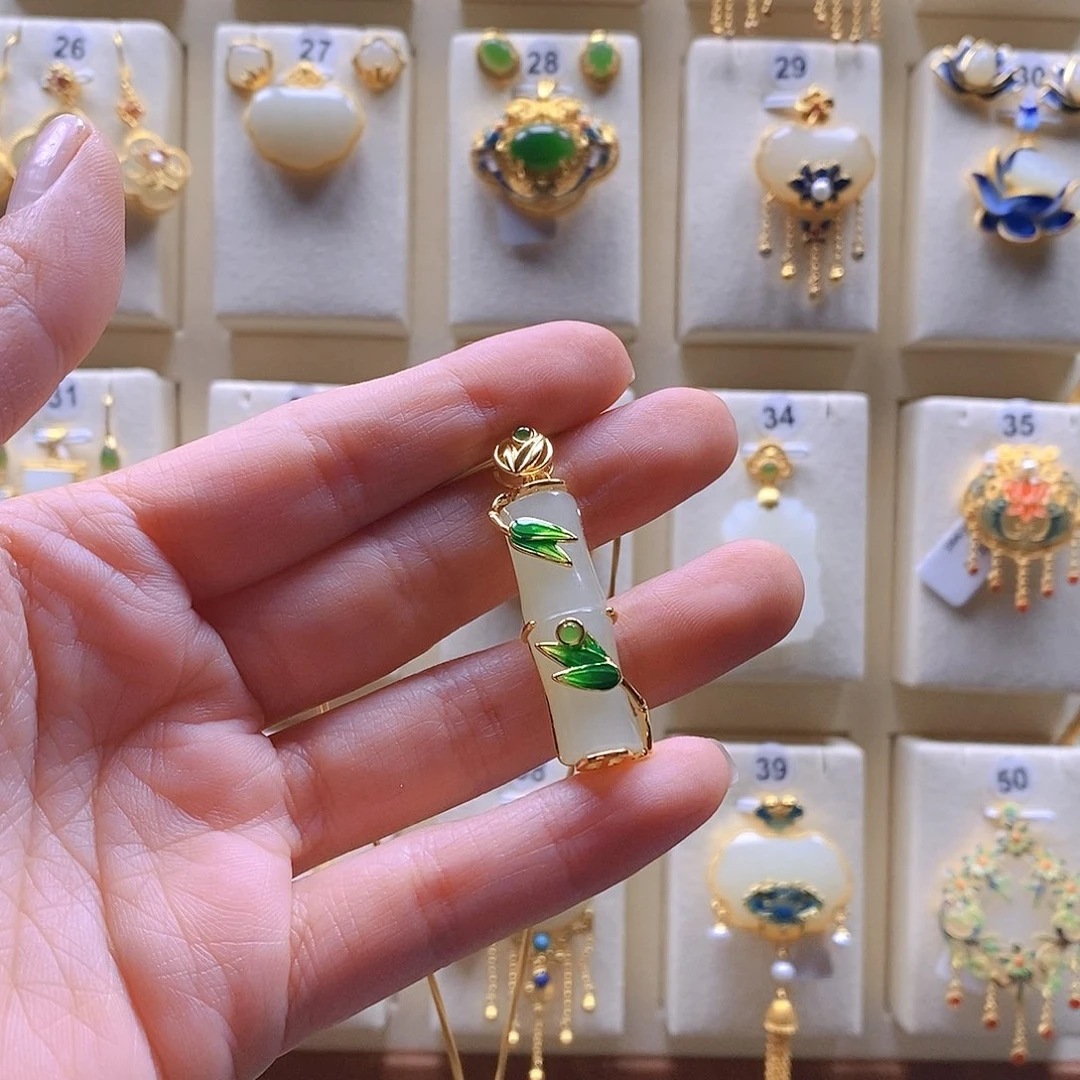 和田玉颈饰银S925镶嵌