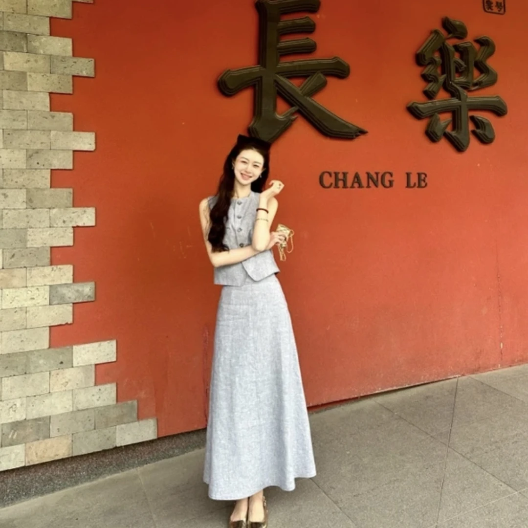 GIRDEAR/哥弟春夏新款气质老钱度假风复古A字型套装140012+120012