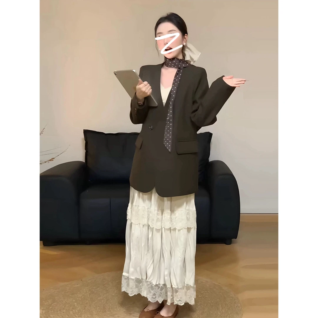 【土豆优选】气质v领咖色西服外套