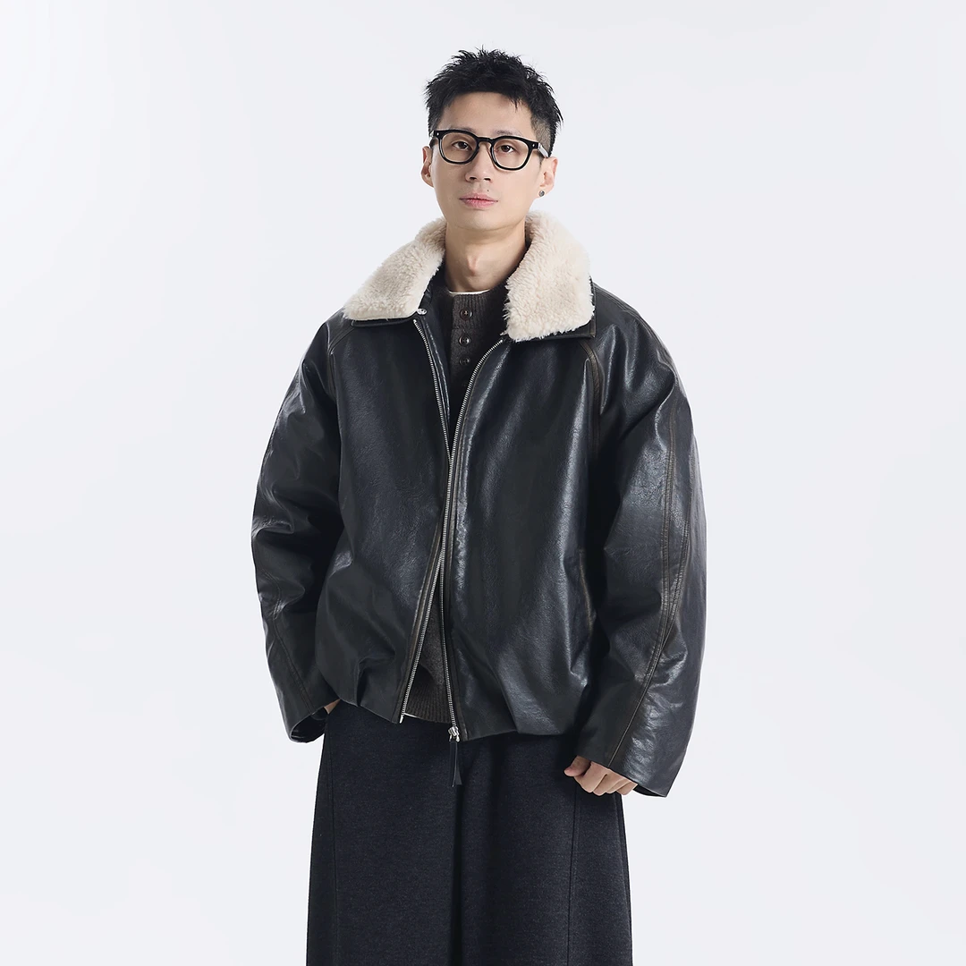 GCCDUPE77『冰岛叙事』90白鹅绒擦色植鞣软皮可拆卸毛领皮衣羽绒服