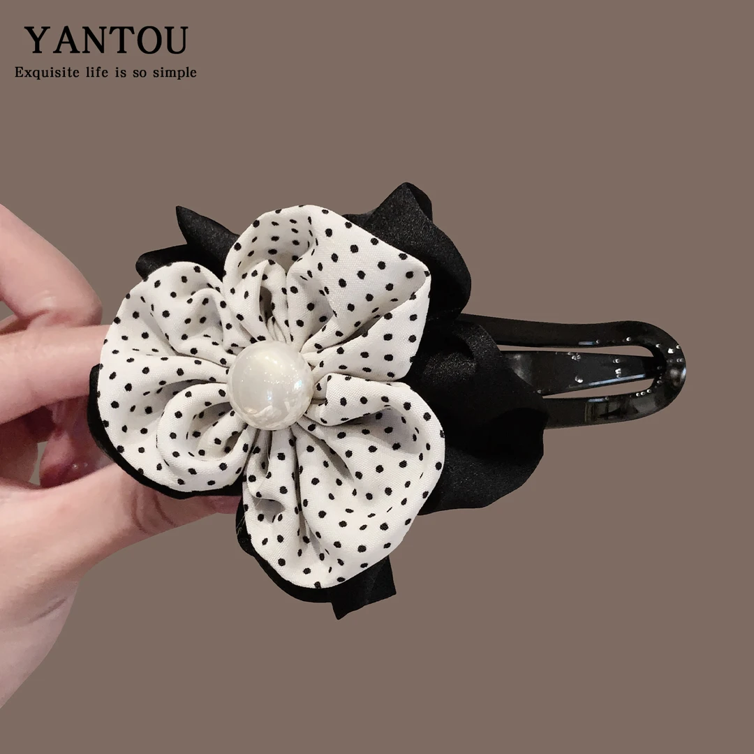 韩国波点珍珠花朵简约扎头发夹扭扭夹2025新款高级感盘发头饰女